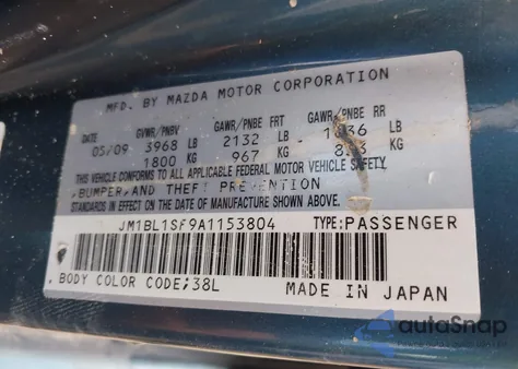 2010 Mazda Mazda3 I Touring from USA, damaged, VIN JM1BL1SF9A1153804